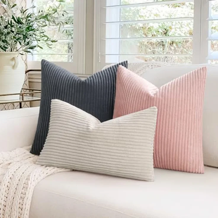 MIULEE 2er Set Kissenbezüge Kord Kissenhülle Dekorative Kissenbezug Sofakissen Couchkissen Dekokissen Zierkissenbezug Deko Kissenhülle mit Verstecktem Reißverschluss 40x40 cm Grau – Bild 5