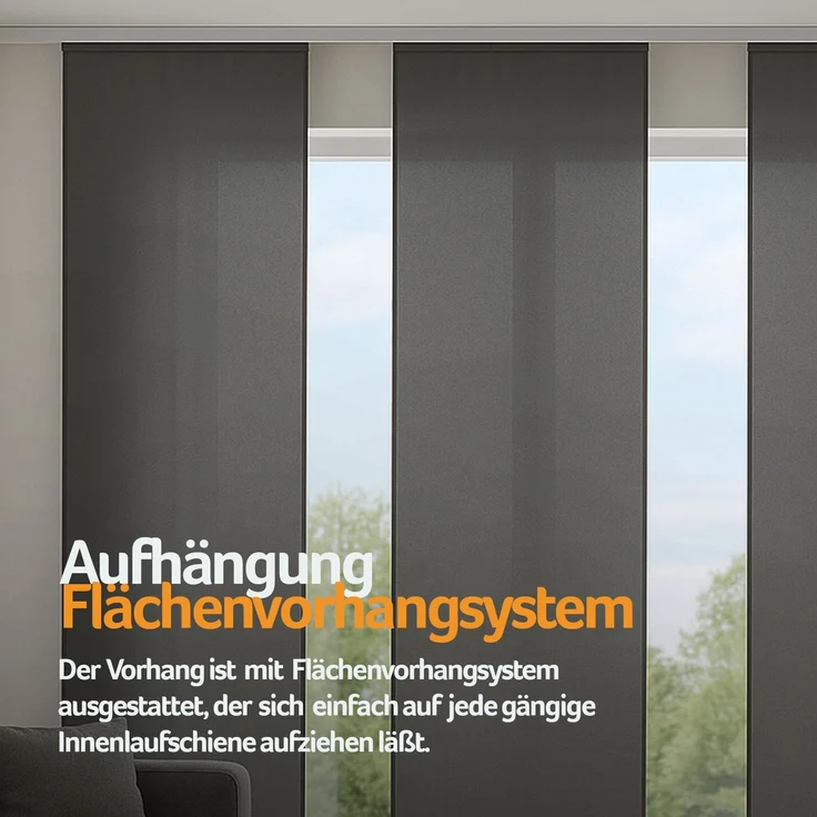 Flächenvorhang mit Klettband, Paneelwagen und Schleuderstab, ( BxL ) 60x245 cm in , blickdichte Schiebegardine mit Klett in vielen Farben Anthrazit – Bild 7