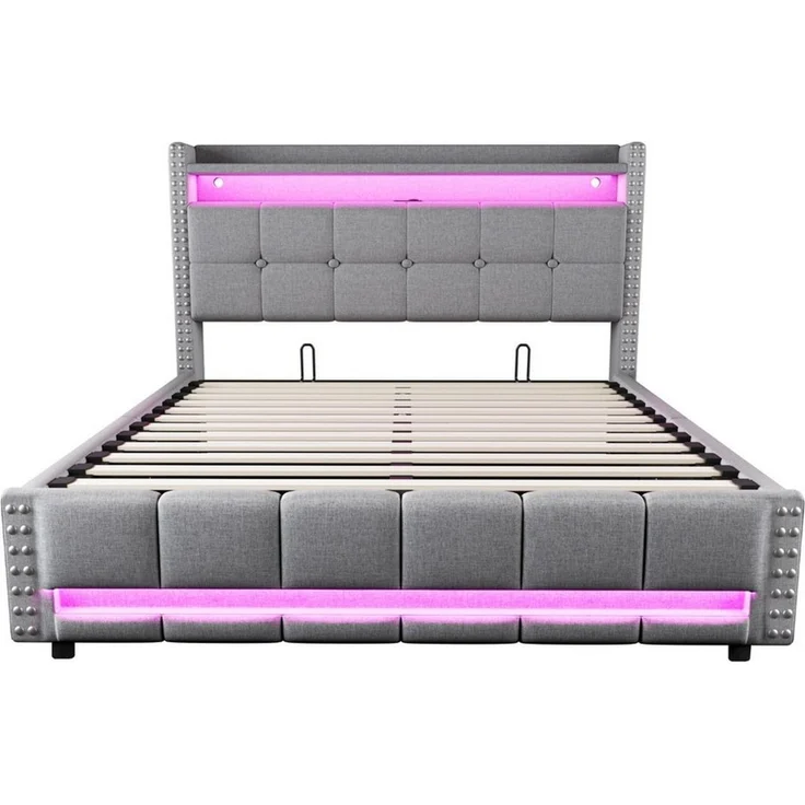 HAUSS SPOLE Polsterbett 160x200 cm mit Matratze Komfortbett, LED-Beleuchtung & USB-Steckdose – Bild 3