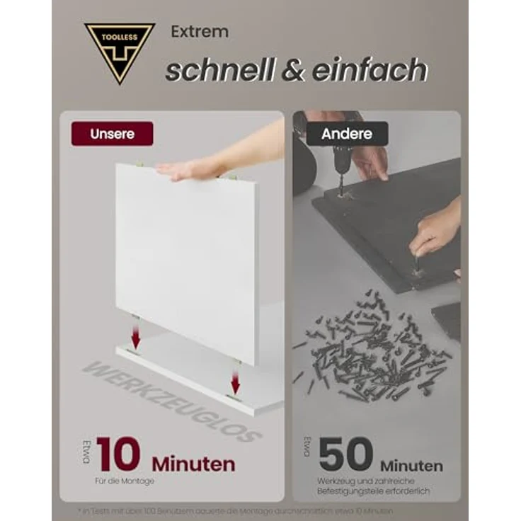 VASAGLE Nachttisch, 2er Set, Beistelltisch 3 Schubladen, Superschnelle werkzeuglose Montage, Nachtschrank, Schlafzimmer, Wohnzimmer, Toolless-Technologie, mattweiß-cappuccinobeige LET779W01 – Bild 5