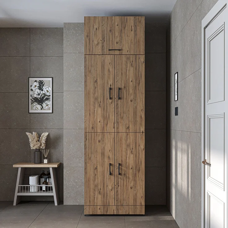 Roomart Waschmaschinenschrank DORA-I- Waschmaschinen- & Trocknerschrank mit Türen & Ausziehbrett – Waschküchenschrank für Waschmaschine & Trockner • Eiche – Bild 4