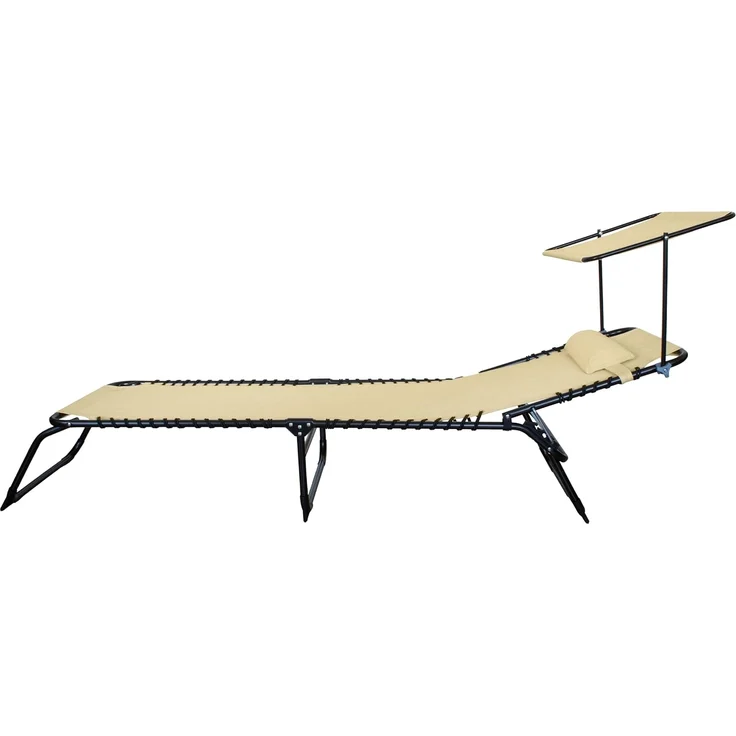 Sonnenliege, zusammenklappbar, mit Sonnendach und Kissen, Gestell aus Stahl, Textilene-Gewebe, 190x58 cm, für Garten, Terrasse, Pool oder Strand – Blau/Grau/Ecru – Bild 5
