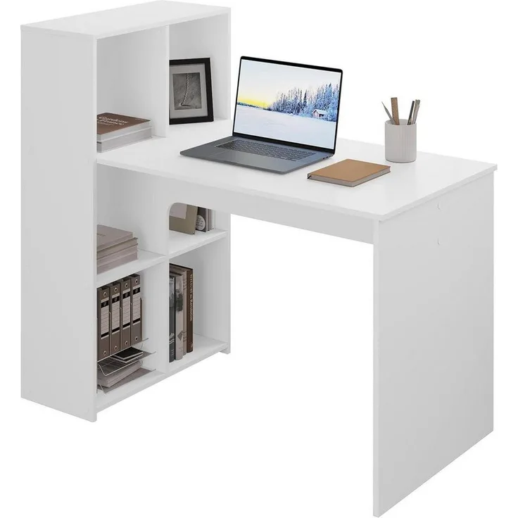 EUGAD Schreibtisch (1-St), Computertisch mit Regal Links oder rechts montierbar, weiß