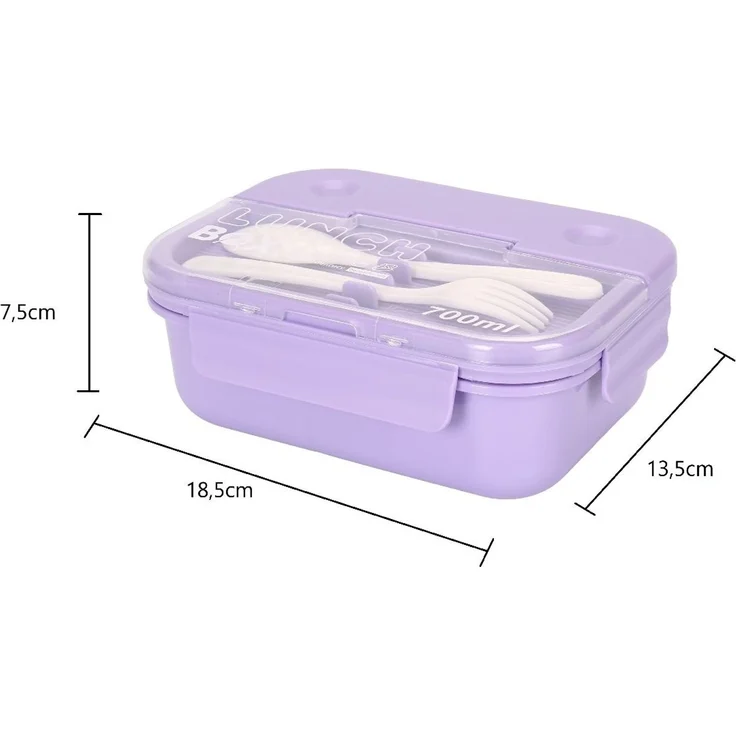 Lunchbox mit Besteck 700 ml – Brotdose mit 3 Fächern für Schule & Büro, Lila – Bild 5