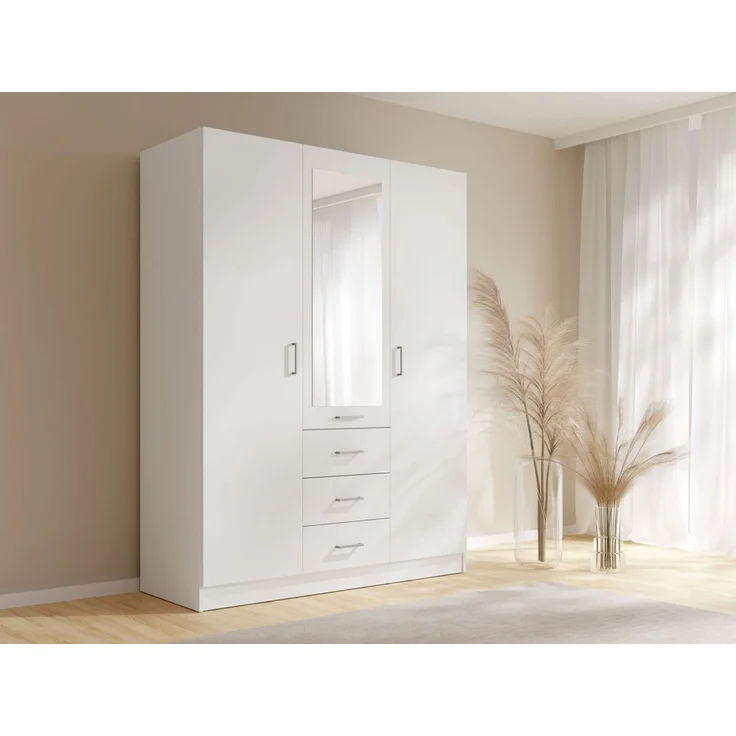 Lukas Möbel Schlafzimmer-Set Elegantes Schlafzimmer Set Monsun in Weiß, Bett mit 5 Schubladen, Kleiderschrank mit Spiegel, Breite wählbar – Bild 2