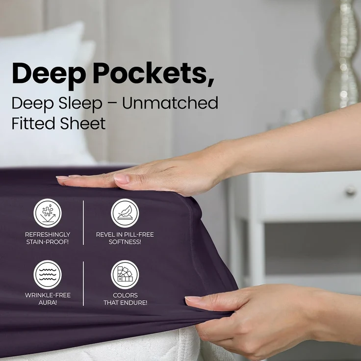 Utopia Bedding Spannbettlaken für Doppelbett, tiefe Taschen, weiche Mikrofaser, schrumpft und lichtbeständig, pflegeleicht, nur 1 Spannbetttuch, Violett – Bild 4
