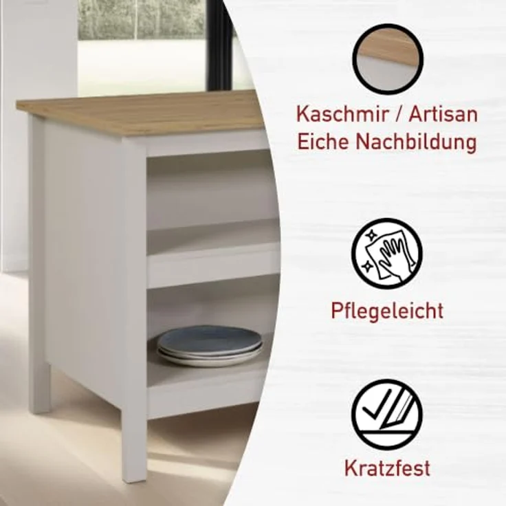 Inter Link - Kücheninsel - Mittelinsel - Arbeitsplatte - Küchenschrank mit Regalen - Melaminbeschichtet - Länge 124cm - Höhe 91,5 cm - Tiefe 75 cm - Emmilia - Cashmere Eiche Artisan – Bild 5