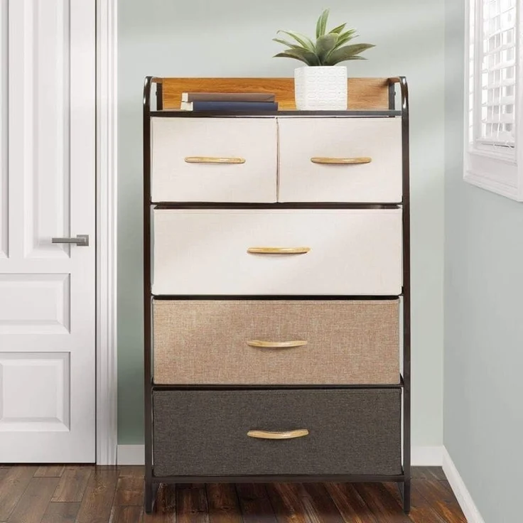 mDesign Kommode Schubladenschrank Aufbewahrung Metall Stoff Mehrfarbig Braun – Bild 3