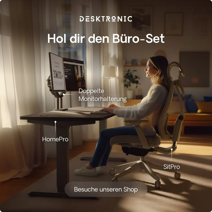 Desktronic HomePro Elektrisch höhenverstellbarer Schreibtisch 180x80cm Grau/Schwarz mit Memory-Funktion, Anti-Kollisions Technologie, USB-A und USB-C-Ladeanschlüssen – Bild 9