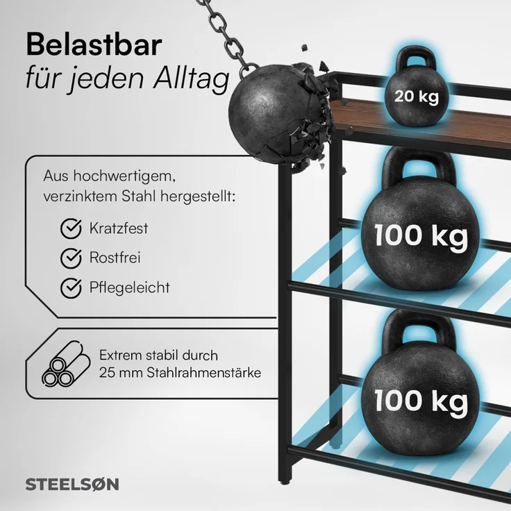 STEELSØN 'Astris' Getränkekistenregal, Metall, schwarz/nussbraun, 117x105x33 cm, Getränkeregal für 6 Kisten, mit Ablagefach – Bild 6