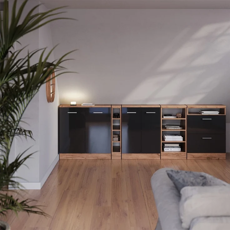 Küchenschrank für Dachschrägen R-Line Anthrazit Hochglanz 140 cm 2er Set Schrankkorpuss 60 cm Tiefe Vicco – Bild 4