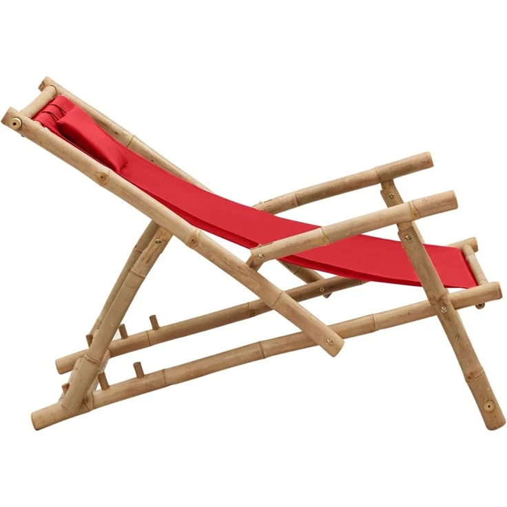 Liegestuhl, Sonnenliege Bambus und Canvas Rot – Bild 4
