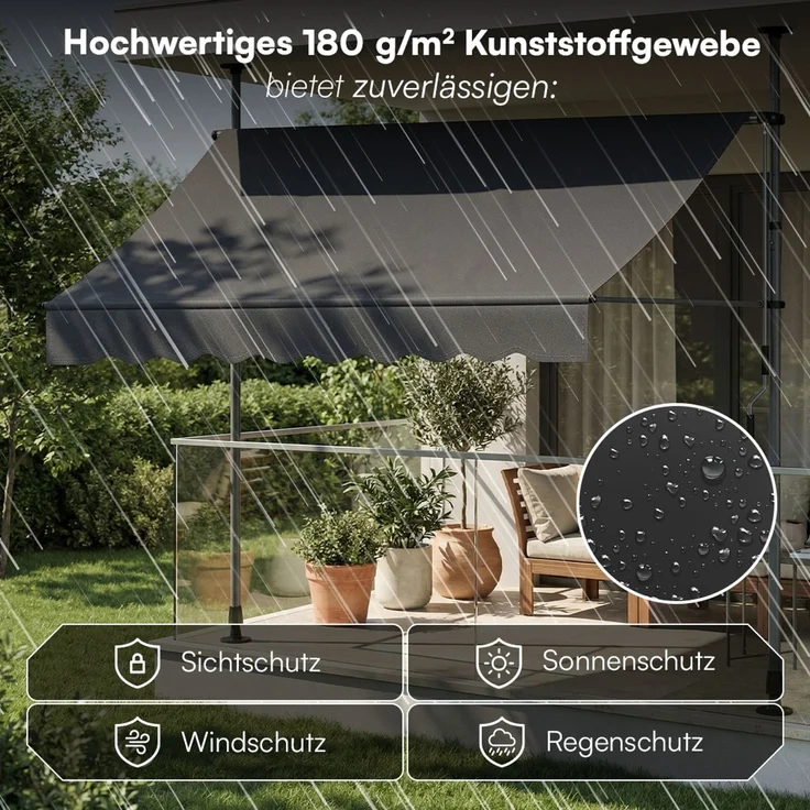 STEELSØN 'Dioran' Klemmmarkise mit Handkurbel 200x180 cm, anthrazit, stufenlos höhenverstellbar, wetterfest und UV-beständig, Balkonmarkise ohne Bohren – Bild 5