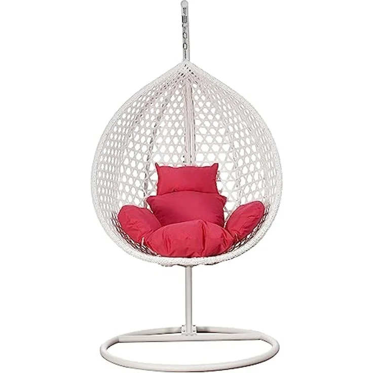 Luxus Hängesessel Style XXL Rattan Korb und Gestell Weiss mit Relaxkissen Pink – Bild 2