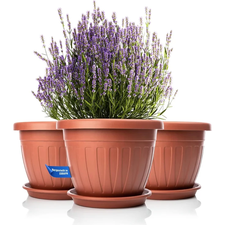 BigDean 3x Blumentopf mit Untersetzer rund ø40xH31 cm terracotta - wetterfester Pflanzkübel - Wasserablauf UV-beständig aus bruchsicherem Kunststoff - Innen + Außen geeignet - Made in Europe – Bild 1