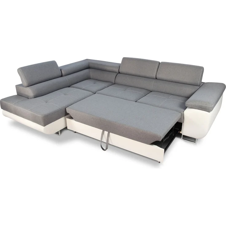 Ecksofa Caris mit Schlaffunktion, Bettkasten und einstellbare Kopfstützen (Grau + Dunkelgrau (Sawana 21 + Sawana 05), Ecksofa Rechts) – Bild 3