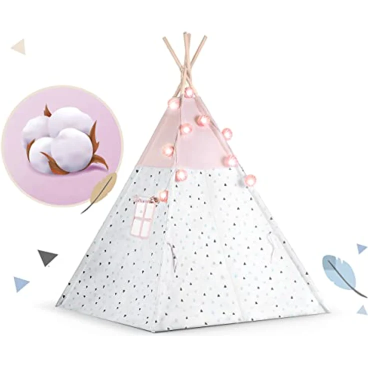 Nukido Kindertipi-Zelt mit Girlande und Lichtern - rosa – Bild 5