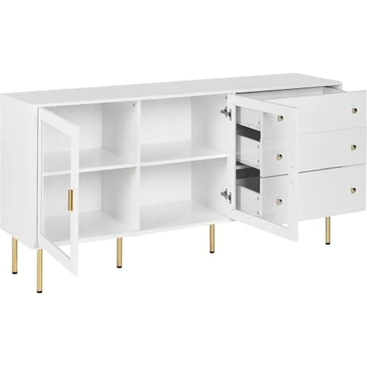 Sideboard mit Glastüren MILORA 160 cm Weiß – Bild 4