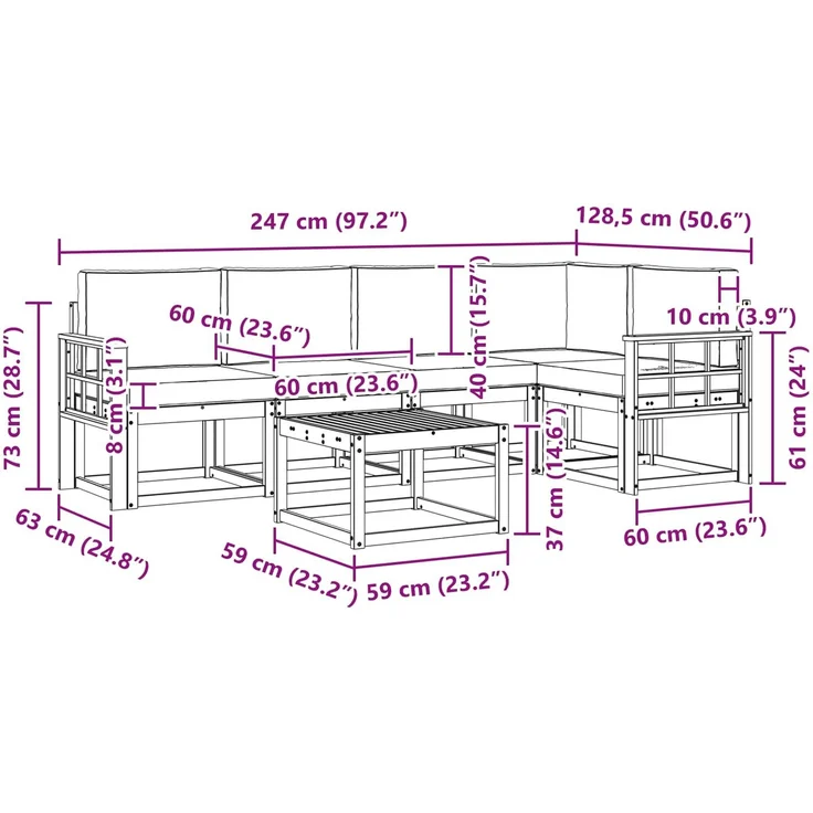 vidaXL Outdoor-Sofagarnitur mit Kissen 6 pcs Natur und Creme 3366438 – Bild 11
