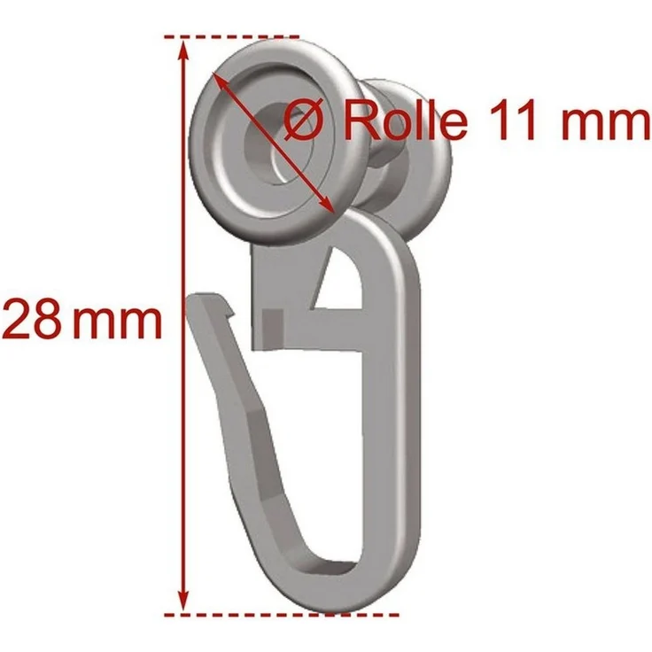 nodeko Gardinenröllchen 100 Gardinenrollen für U-Schienen, U-Faltenrollen, für Gardinenschiene U-Form, (Packung, 100-St, 100 U-Rollen mit Faltenhaken), Ø Rolle 11 mm – Bild 3