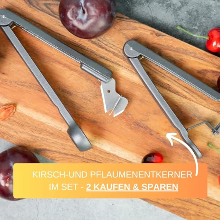 Thiru Entkerner mit robustem sternförmigen Entkernstößel, Kirsch-und Pflaumenentsteiner Set, Made in Germany, Sparset für Kirschen und Pflaumen – Bild 9