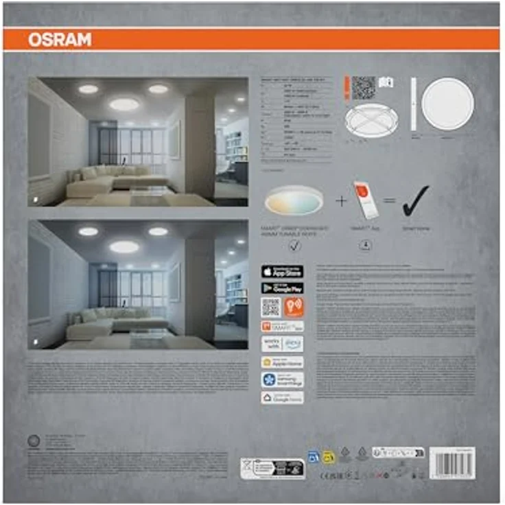 Osram SMART+ Matter Orbis LED-Downlight, rund 400mm, 22W, 1800lm, Tunable White 3000–6500K, WiFi Steuerung, Aluminium weiß – Bild 4