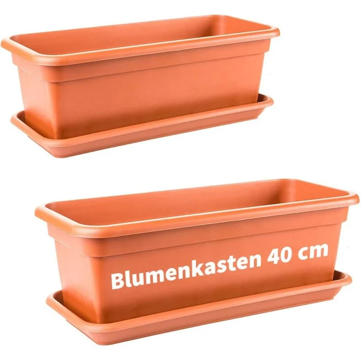 Centi Pflanzkübel Terracotta Blumenkasten mit Untersetzer 2er-Set (2er-Set) – Bild 1