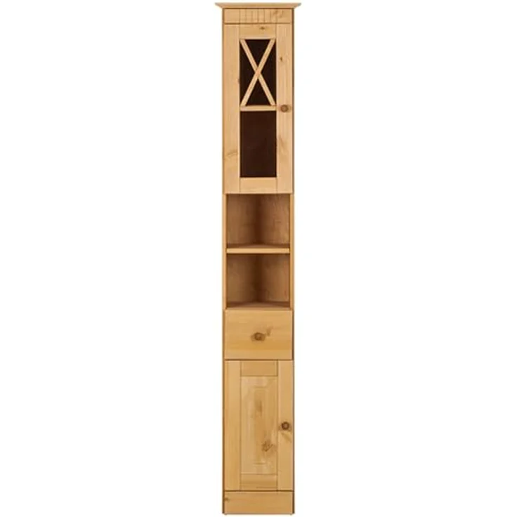 Dorel Home Furnishings Cornelia | Hoher Badezimmerschrank mit 2 Türen und 1 Schublade in Kiefer – Bild 3