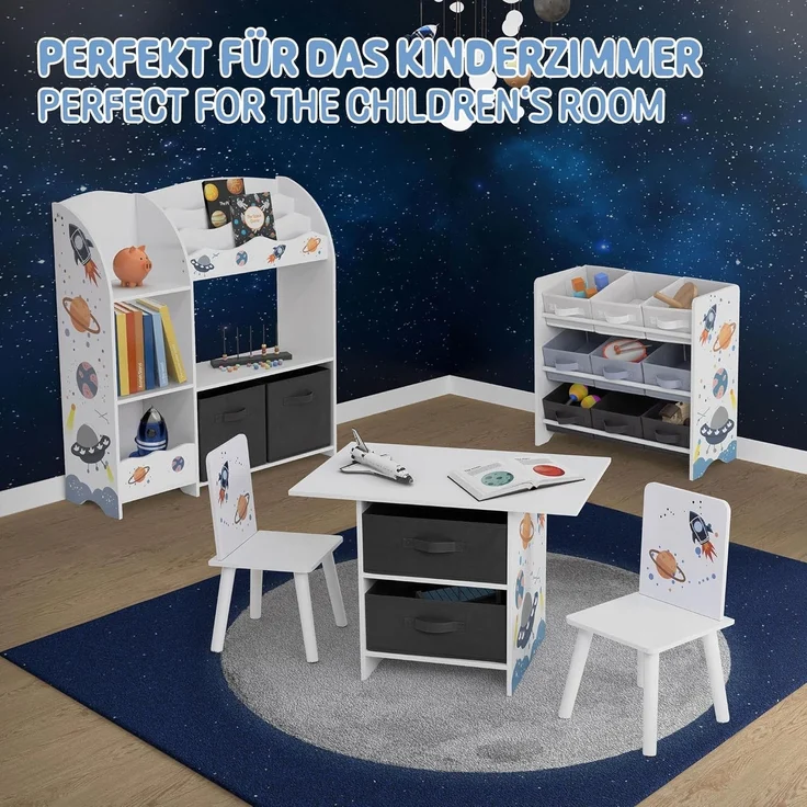 Joyz Spielzeugtruhe Kinderregal Kindermöbel Kinderzimmerregal Spielzeug Spielzimmer Möbel, Weltraum Bücherregal mit 9 Boxen & 3 Etagen Pressspan / Vlies – Bild 8