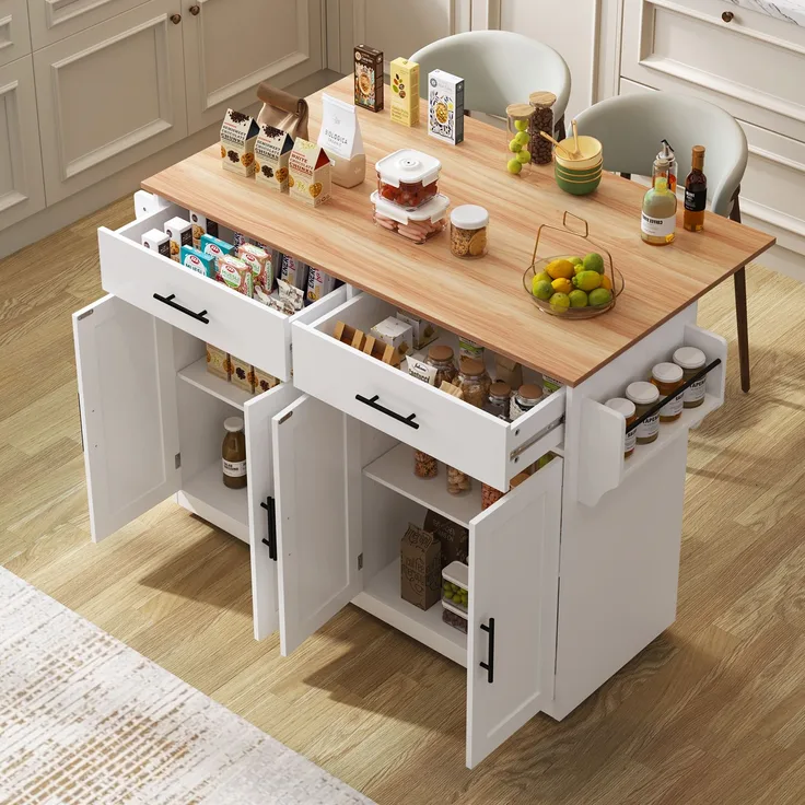 Servierwagen mit klappbarer Tischplatte, 120x46(70)x91 cm, weiß, mit Rollen und austauschbaren Holzbeinen, ideal für Küche und Esszimmer