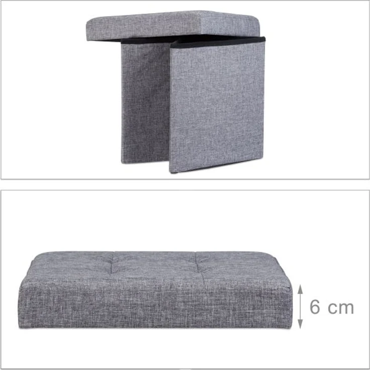 Faltbarer Sitzhocker mit Stauraum Leinen – Bild 5