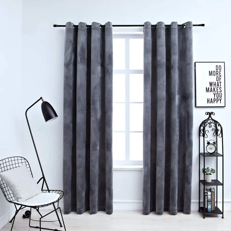 Verdunkelungsvorhänge | für Wohnzimmer & Schlafzimmer mit Ösen 2 Stk. Samt Anthrazit 140x175 cm – Bild 2