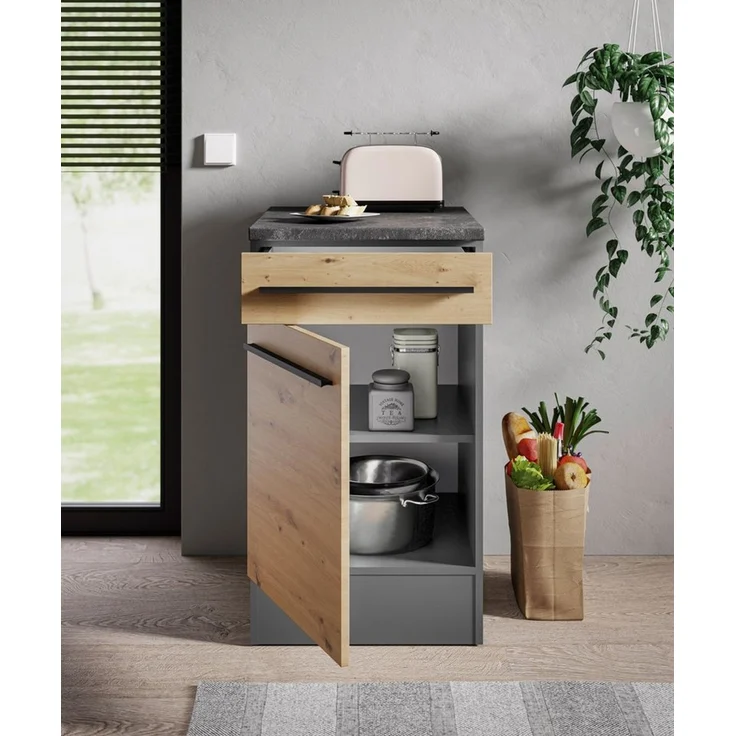 BASIC by Balculina Unterschrank Jazz 50er Unterschrank, Küchenschrank BxHxT 50x90x60 cm (1-St) Unterschrank mit 1 Tür, 1 Schubkasten und 1 Einlegeboden – Bild 3