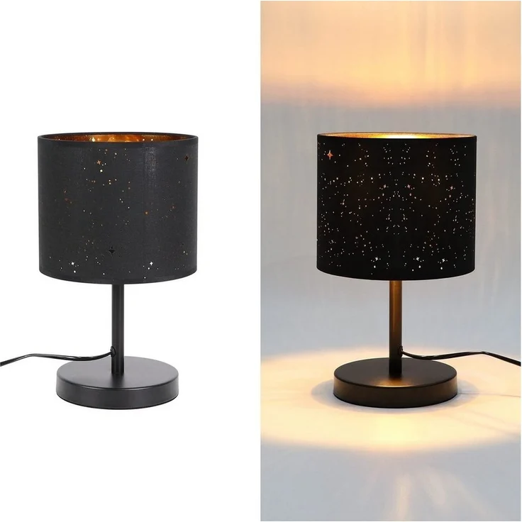 Nettlife Nachttischlampe Tischleuchte E27 Sternenhimmel Stoff-Schirm, mit Kippschalter, LED wechselbar, für Schlafzimmer Wohnzimmer Esszimmer – Bild 3