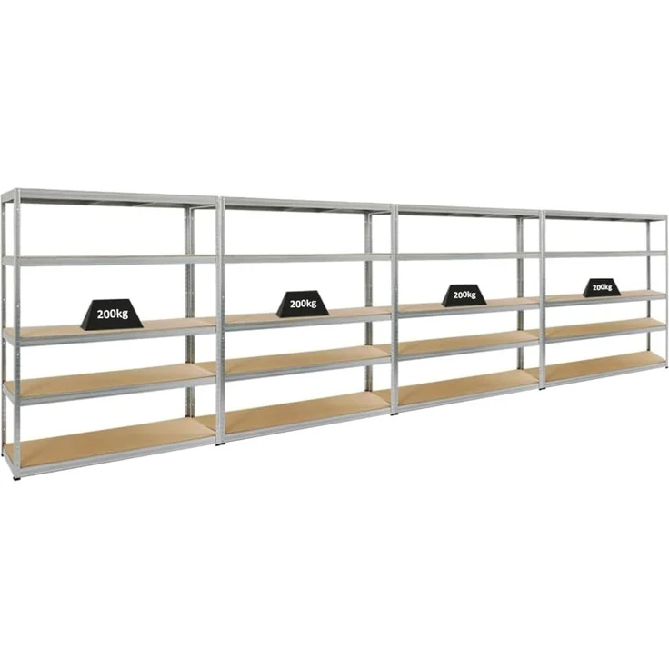 PROREGAL Mega Deal 4er-Set Schwerlastregale Giant Elephant 180 x 150 x 45 cm mit 5 Ebenen Fachlast 200kg Verzinkt, Kellerregal, Steckregal, Garagenregal, Lagerregal