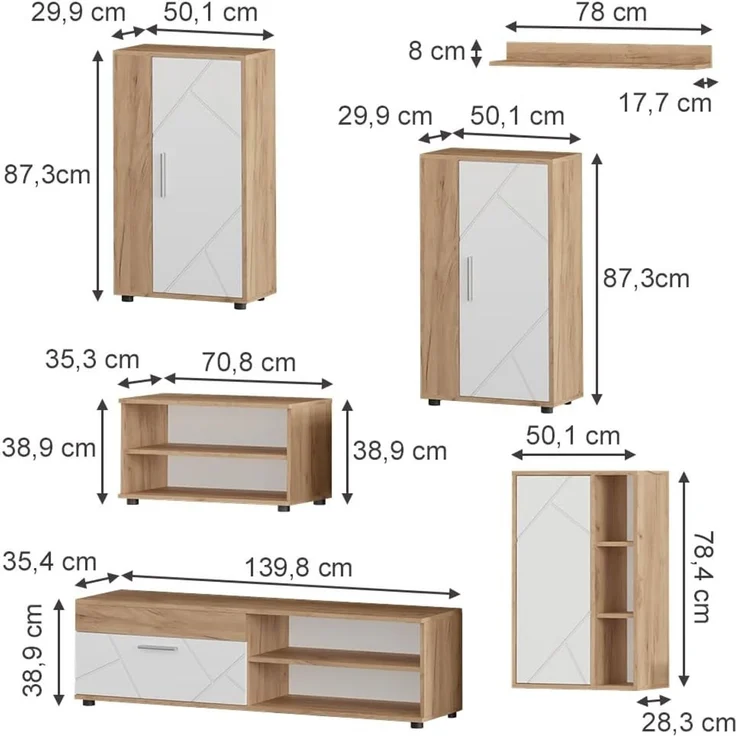 Wohnwand Berno Goldkraft Eiche/Weiß 6-teiliges Set Vicco – Bild 3
