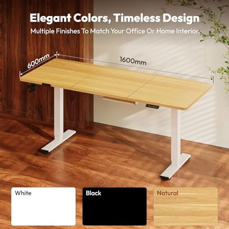 SANODESK Höhenverstellbarer Schreibtisch 160x60 cm mit Memory-Funktion, Elektrischer Steh-Sitz Tisch für Heimbüro, Ergonomischer Computertisch mit Modernem Design und Vierteiliger Tischplatte, ahorn – Bild 8
