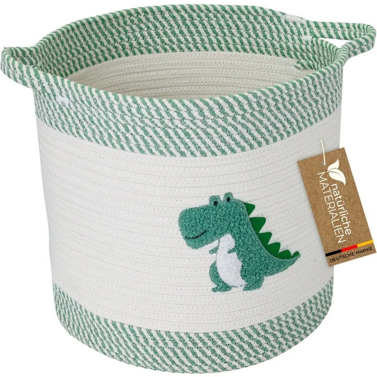 HMF Aufbewahrungskorb Aufbewahrungskorb mit verlängerten Griffen, runder Korb, Baumwolle für Kinderzimmer oder Babyzimmer,Dinosaurier, 30,5 x 30,5 cm – Bild 1