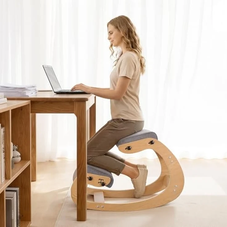 VEVOR Ergonomischer Kniehocker mit Dicken, Integrierten Schaumstoffpolstern & Massivholzrahmen, Höhenverstellbarer Kniestuhl zur Entlastung von Nacken und Rücken, Ideal für Zuhause, Büro, Grau – Bild 2