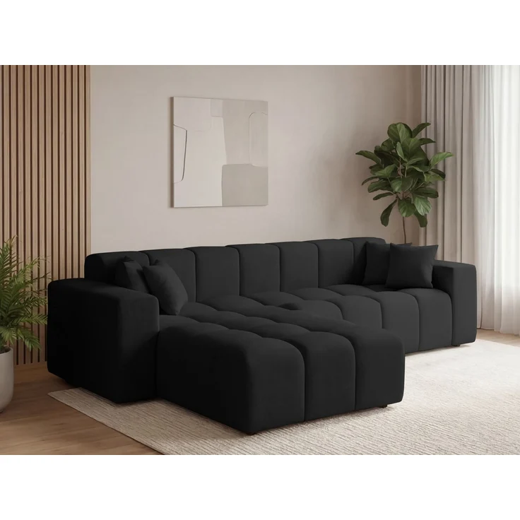 GRAINGOLD Ecksofa Loopo, Couch L-Form mit Wellenfeder, Velour-Stoff, Schwarz, Links – Bild 3