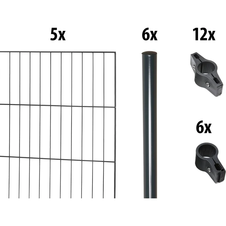 Garden 'N' More Einzelstabmattenzaun Set mit Rundpfosten, 103 cm hoch, anthrazit, 5 Elemente für 10 m, 6 Pfosten – Bild 2