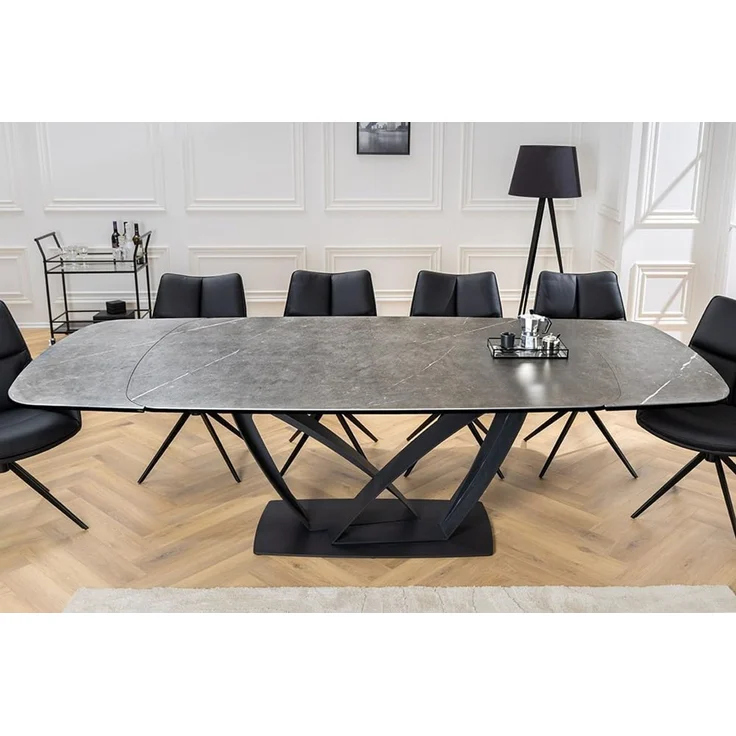 riess-ambiente Esstisch PAPILLON 180-260cm graphit / schwarz · Konferenztisch · Keramik-Platte (Einzelartikel, 1-St), ausziehbar · für 8-10 Personen · Marmor-Design · Metall · Industrial – Bild 2