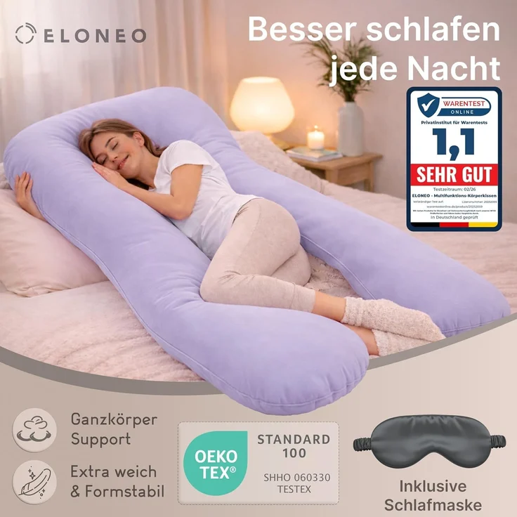 ELONEO Seitenschläferkissen XXL - Multifunktionskissen mit Bezug, formstabil, druckentlastend, bequem – Bild 2