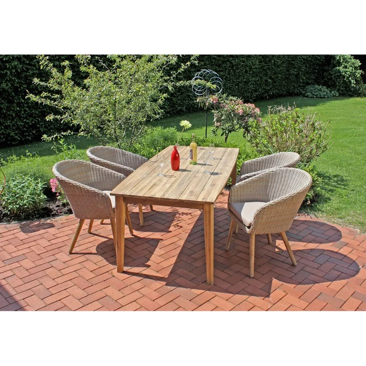 Garten-Sitzgruppe ZURICH 5tlg. Kunststoffgefllecht - Akazie, Hellbraun | Gartenmöbel-Set Gartengarnitur Garten-Essgruppe mit Stühlen und Esstisch – Bild 2