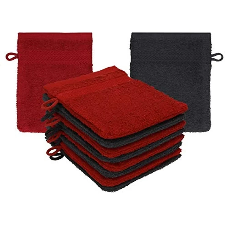 Betz Waschhandschuh 10 Stück Waschhandschuhe Premium 16x21 cm Farbe rubinrot und graphit, (10-St) – Bild 1