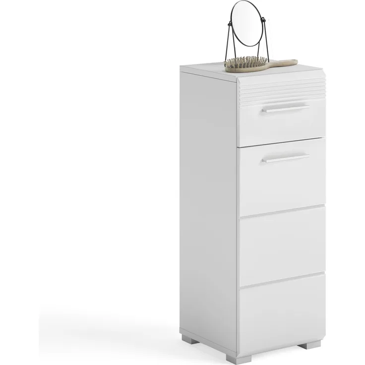 Badschrank Linus - Weiß / Weiß Hochglanz