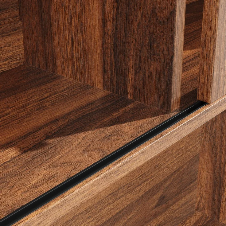 Hochschränke fürs Wohnzimmer(140×40×185cm), Küchenschrank,Esszimmerschrank,Schränke mit LED-Beleuchtung, Schranktür mit Snackablage,Retro-Stil, Walnussfarbe--Walnussbraun--140x40x185cm--YOUDENOVA – Bild 9