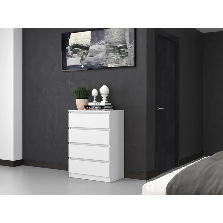 Home Collective Kommode weiß Schubladen, Schlafzimmer Flur kleiner Nachttisch, Schrank, Sideboard, Highboard, Breite 70 cm Höhe 97cm mit vier Schubladen – Bild 8