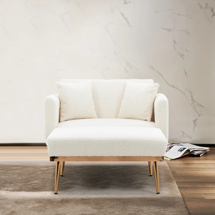 LVHOM Klappsofa mit Schlaffunktion, Schlafsofa Samtbezug mit goldenen Metallbeine, Klappbett Bettsofa Bettcouch, Chaiselounge, Weiß – Bild 9
