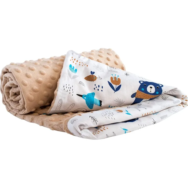 Medi Partners Krabbeldecke 100% Baumwolle 75x100 cm doppelseitig multifunktional Minky Kuscheldecke für Kinderwagen weich flauschig (Boho Animals mit beige Minky)